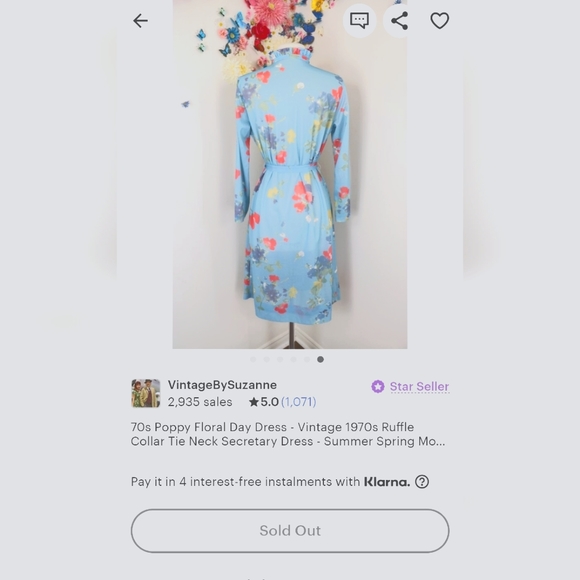 Vintage 1970s Medium Sheer Floral Day Dress With High Ruffled Collar - Picture 3 of 4